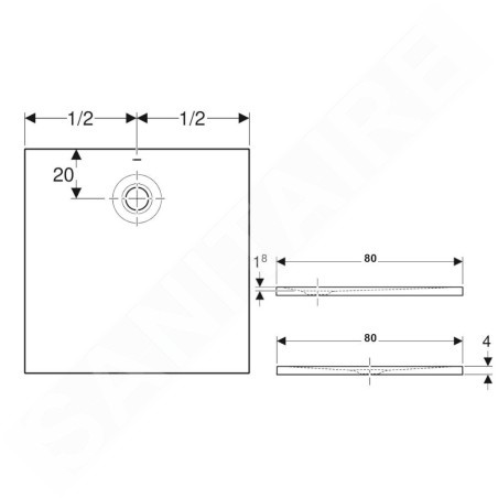 Geberit Olona - Receveur de douche 80x80 cm, blanc mat 550.750.00.1