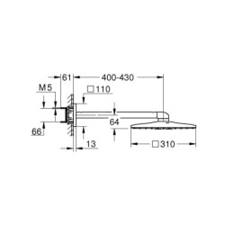 Grohe Rainshower SmartActive Cube - Douche de tête 310, bras de douche 430 mm, 2 jets, Cool Sunrise brossé 26479GN0