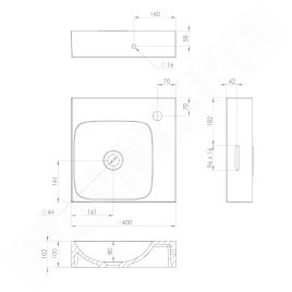 Sapho Lavabos - Lave-main 40x40 mm, sans trop-plein, trou pour robinet, blanc EN040R