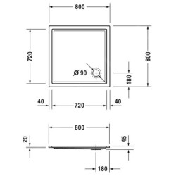 Duravit Starck Slimline - Receveur de douche800x800 mm, blanc 720114000000000