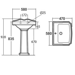Aqualine Antik - Lavabo 580x470 mm, avec un trou pour robinet, blanc AK102