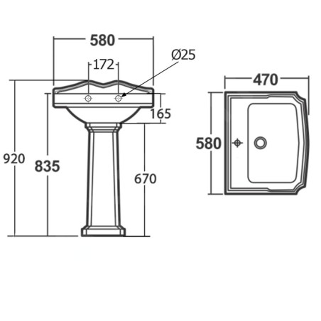 Aqualine Antik - Lavabo 580x470 mm, avec un trou pour robinet, blanc AK102
