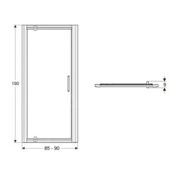 Geberit GEO - Porte de douche, 90x190 cm, argent/verre clair 560.125.00.2