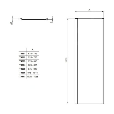 Ideal Standard i.Life - Paroi latéral fixe 900 mm, silver bright / verre clair T4865EO