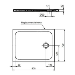 Ideal Standard Connect 2 - Receveur de douche, 900x700 mm, sortie à droite, blanc R036501