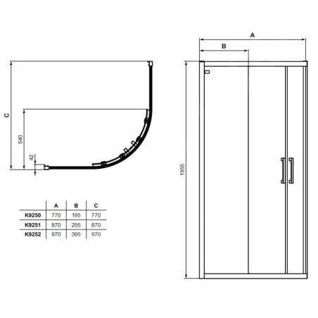 Ideal Standard Connect 2 - Cabine de douche 900x900 mm, noir / verre clair K9251V3