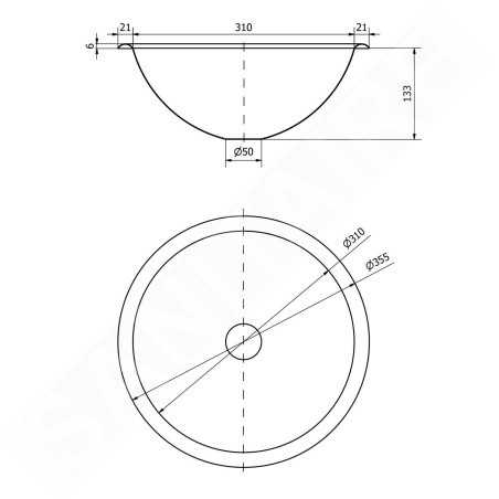 Sapho Inox - Lavabo à encastrer, inox, diamètre 355 mm 13029.B