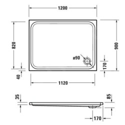 Duravit D-Code - Receveur de douche 1200x900x85 mm, blanc 720255000000000