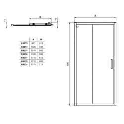 Ideal Standard Connect 2 - Porte de douche coulissante, 2 battants, 1100 mm, noir / verre clair K9275V3