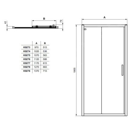 Ideal Standard Connect 2 - Porte de douche coulissante, 2 battants, 1100 mm, noir / verre clair K9275V3