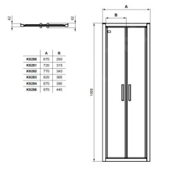 Ideal Standard Connect 2 - Porte de douche 1000 mm, noir / verre clair K9296V3