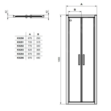 Ideal Standard Connect 2 - Porte de douche 1000 mm, noir / verre clair K9296V3