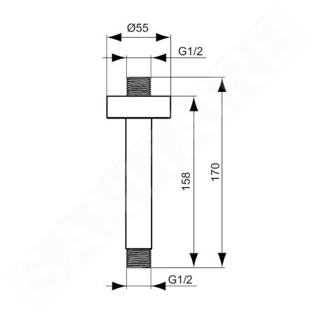 Ideal Standard Idealrain - Bras de douche de plafond 150 mm, noir B9446XG