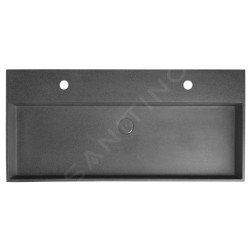 Sapho Quadrado - Double-lavabo 960x440 mm, sans trop-plein, 2 trous pour robinet, granit noir AR473