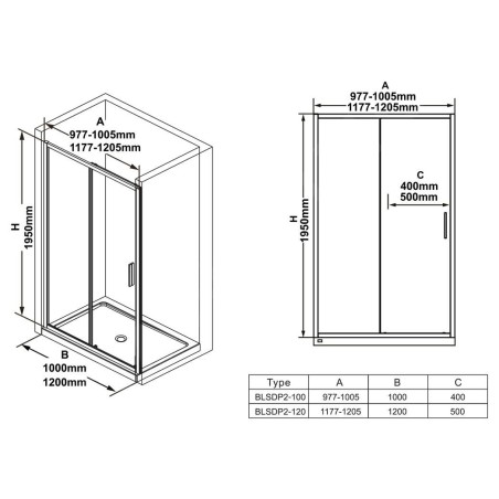 Ravak Blix - Porte de douche Slim BLSDP2-120, 1177-1205 mm, noir/verre transparent X0PMG0300Z1