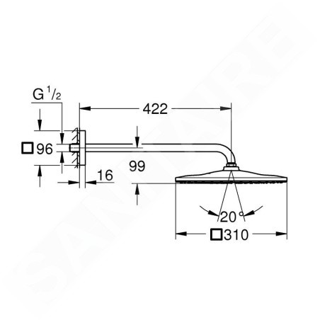 Grohe Rainshower - Douche de tête 310, Mono Cube 9,5 l/min, 1 jet, bras de douche 42 cm, Hard Graphite brossé 26564AL0