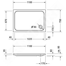 Duravit D-Code - Receveur de douche 1100x750 mm, Antislip, blanc alpin 720097000000001