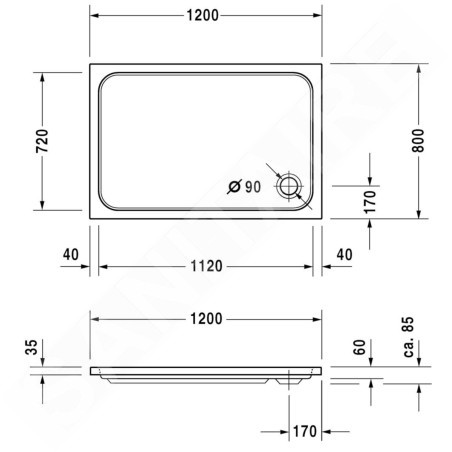 Duravit D-Code - Receveur de douche 1200x800 mm, blanc alpin 720113000000000