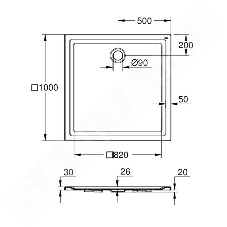 Grohe Receveurs - Receveur de douche en acrylique 1000x1000 mm, blanc alpin 39300000