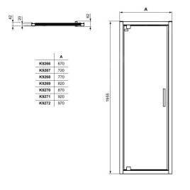 Ideal Standard Connect 2 - Porte de douche pivotante 800 mm, noir / verre clair K9268V3