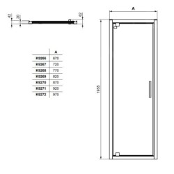 Ideal Standard Connect 2 - Porte de douche pivotante 900 mm, noir / verre clair K9270V3