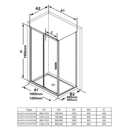 Ravak Blix - Paroi de douche BLSPS-90, 885-900 mm, noir/verre clair X9BM70300Z1
