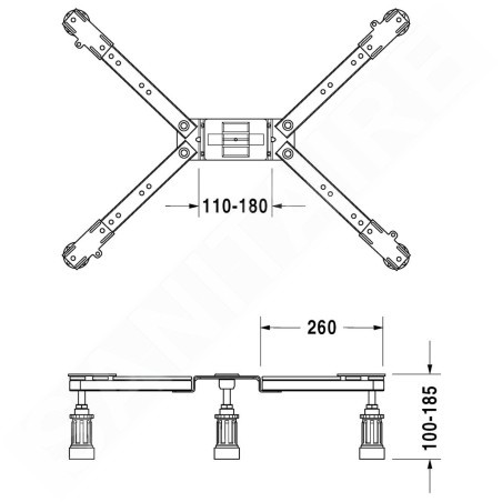Duravit Accessoires - Pieds, pour receveur de douche, longueur jusqu'à 1000 mm, hauteur de 100-185 mm 790102000000000