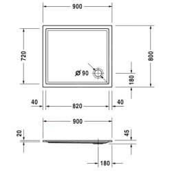 Duravit Starck Slimline - Receveur de douche900x800 mm, blanc 720118000000000