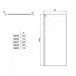 Ideal Standard Connect 2 - Paroi de douche Wetroom 900 mm, silver bright/verre clair K9377EO