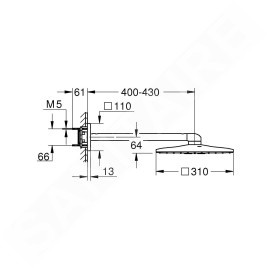 Grohe Rainshower SmartActive Cube - douche de tête 310, bras de douche 430 mm, 2 jets, Hard Graphite 26479A00