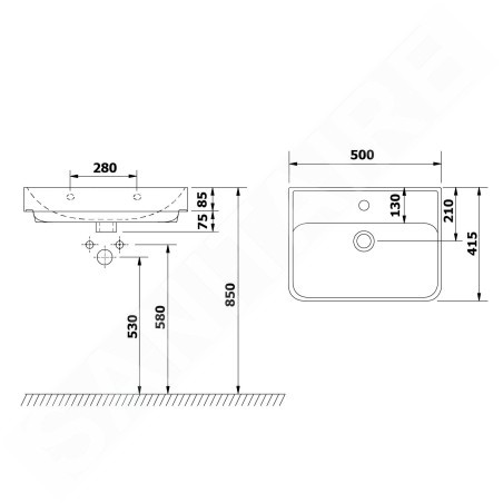 Bruckner Neon - Lavabo 500x415 mm, avec trop-plein, avec trou pour robinet, blanc 201.131.0