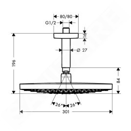Hansgrohe Raindance Select S - Douche de tête 300, 2 jets, bras de douche 100 mm, blanc/chrome 27337400
