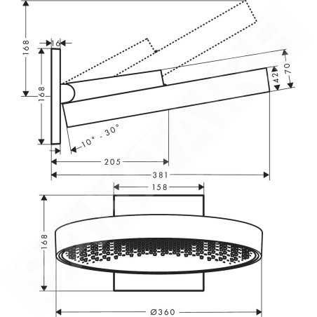 Hansgrohe Rainfinity - Douche de tête 360 avec raccord mural, 1jet, aspect doré poli 26230990