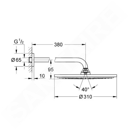 Grohe Rainshower - Douche de tête Cosmopolitan 310, 1 jet, bras de douche 380 mm, chrome 26056000