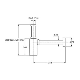 Sapho Piquadrato - Siphon de lavabo 1"1/4, sortie d'évacuation 32 mm, chrome 0510OT25K7