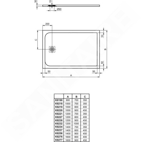 Ideal Standard Ultra Flat S - Receveur de douche 1000x900 mm, blanc K8220FR