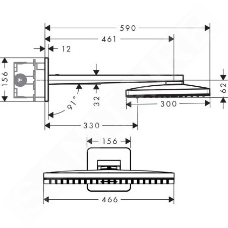 Axor ShowerSolutions - Douche de tête 460/300, bras de douche 460 mm, 3jets, chrome 35276000