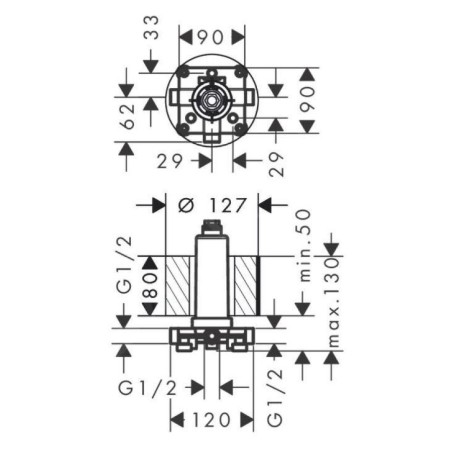 Axor Corps d’encastrement - Corps d'encastrement pour douche de tête avec raccord plafond 26434180