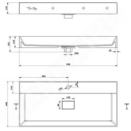 Sapho Godiva - Lavabo 960x440 mm, sans trop-plein, trou pour robinetterie, blanc GU096