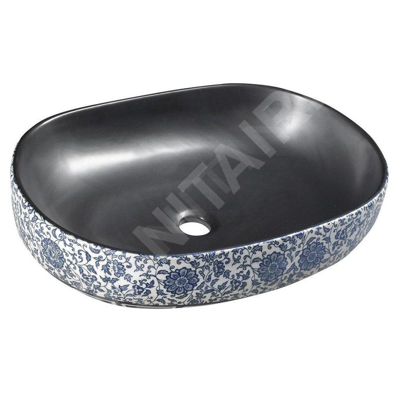 Sapho Priori - Vasque, 600x400 mm, sans trop-plein, noir avec motif PI026