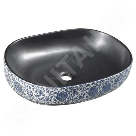 Sapho Priori - Vasque, 600x400 mm, sans trop-plein, noir avec motif PI026