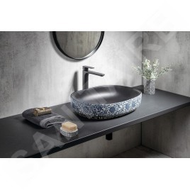 Sapho Priori - Vasque, 600x400 mm, sans trop-plein, noir avec motif PI026