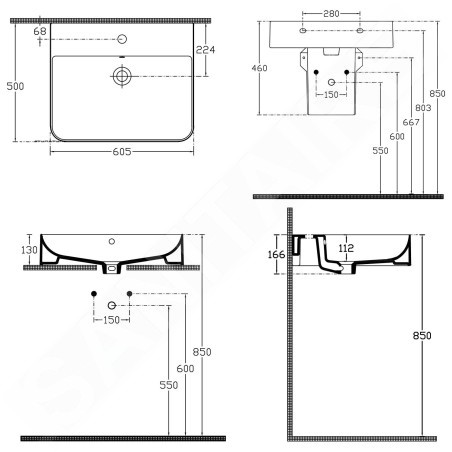 Sapho Isvea Sott Aqua - Vasque 605x500 mm, avec un trou pour robinet, blanc 10SQ51061