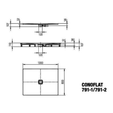 Kaldewei Avantgarde - Receveur de douche 791-2, Conoflat 800x1300 mm, antidérapant, effet Perl, support en polystyrène, blanc