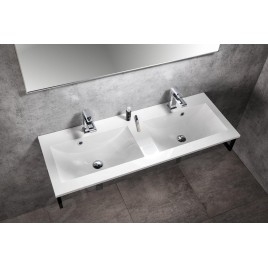 Sapho Yukon - Lavabo double sur plan, 1200x450 mm, avec 2 trous pour les mitigeurs, blanc YU120
