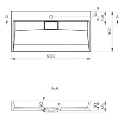 Sapho Amur - Lavabo 900x460 mm, avec trop-plein, trou pour robinet, blanc 55032