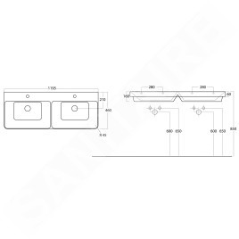 Sapho Lavabos - Meuble-lavabo double THALIE 120, 1200x460 mm, blanc TH11120