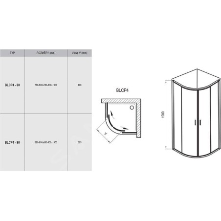 Ravak Blix - Cabine de douche quart de cercle BLCP4-90, 880-900 mm, satiné/verre transparent 3B270U00Z1