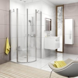 Ravak Chrome - Cabine de douche quart de cercle CSKK4-80, 780-800 mm, satiné/verre transparent 3Q140U00Z1