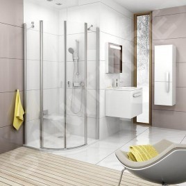 Ravak Chrome - Cabine de douche quart de cercle CSKK4-90, 880-900 mm, satiné/verre transparent 3Q170U00Z1